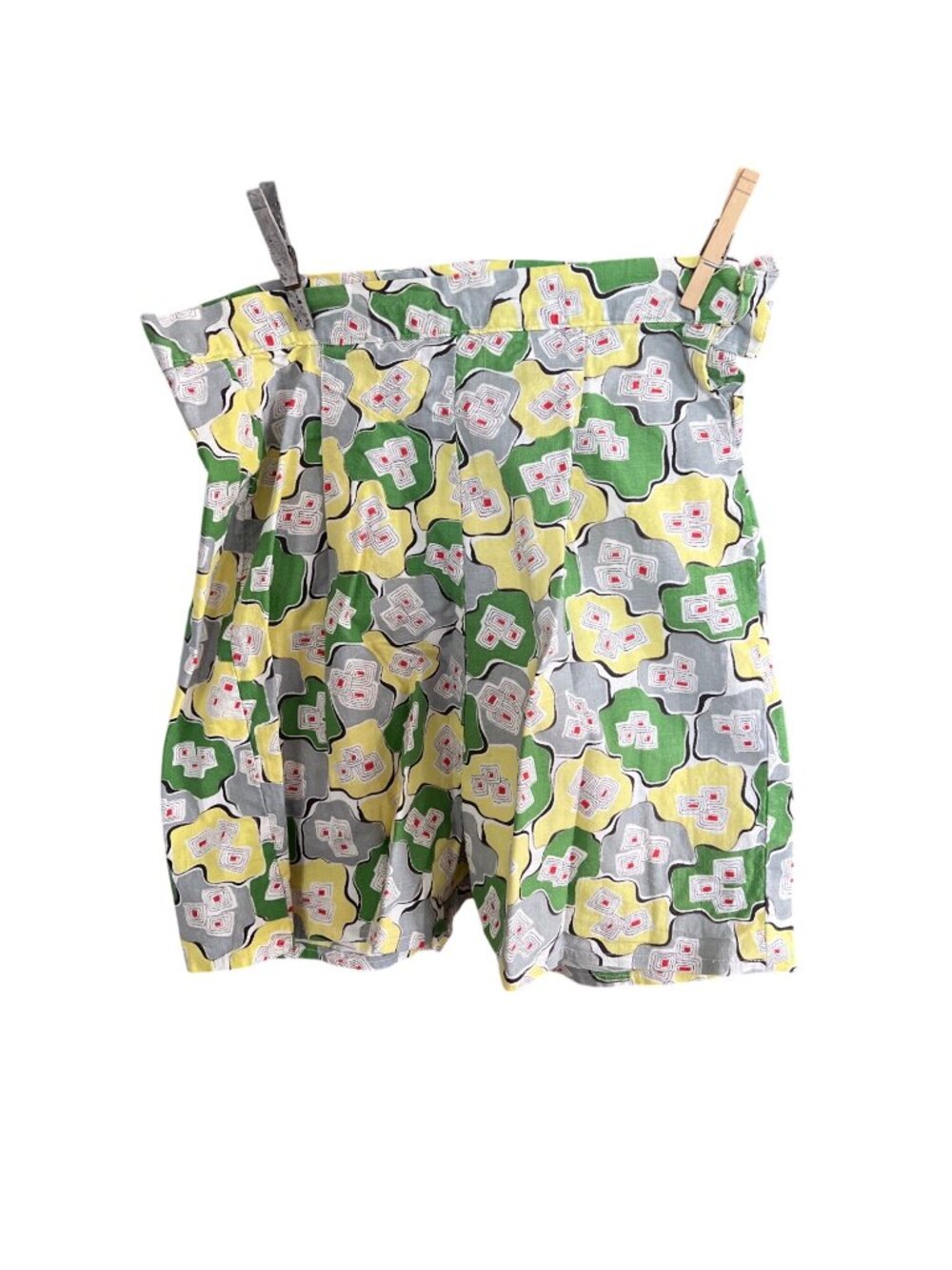 Vintage High-Waisted  Womens Cotton Shorts With Bright Abstract PrintRetro Style